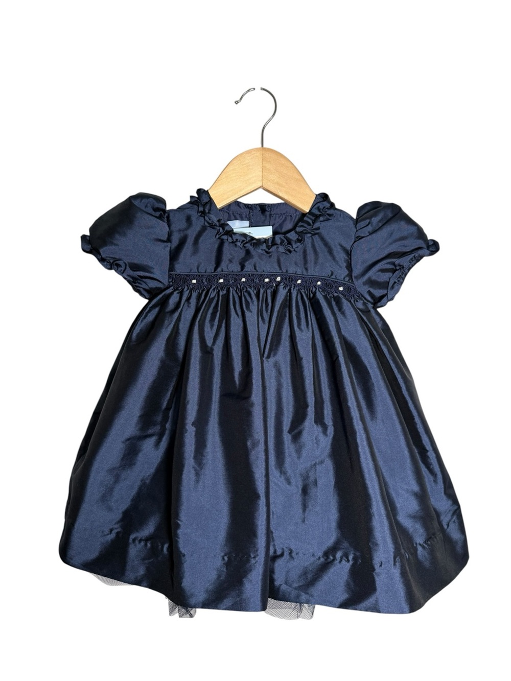 Bella Bliss Silk Taffeta Smocked Holiday Dress Navy Blue NWT Size 24 Months